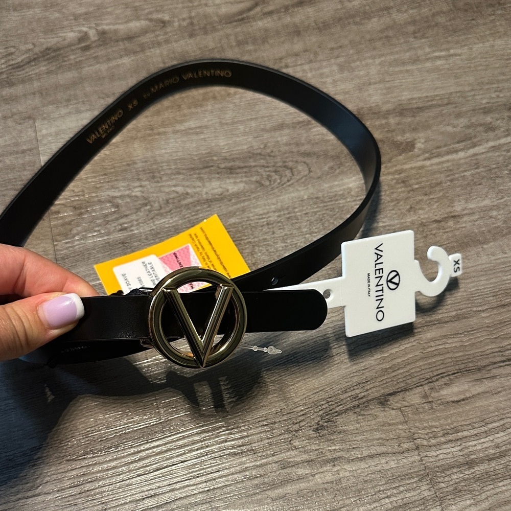 Valentino Black Belt with Gold Logo Buckle. Baby Soave NEW
